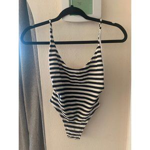 One Piece Swimsuit cantik instagram model xs jailbird black and white stripes